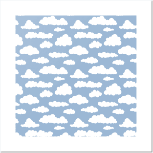 Sunny sky: White cartoon clouds in a repeating pattern Posters and Art